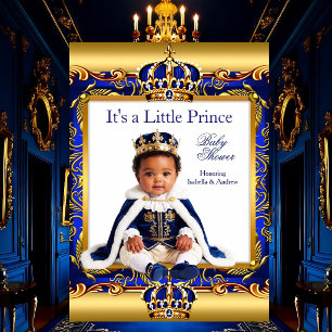 Invitation Fête prénatale du petit prince Bébé Royal Bleu Orn