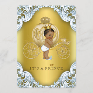 Invitation Fête prénatale du petit prince ethnique bleu et or