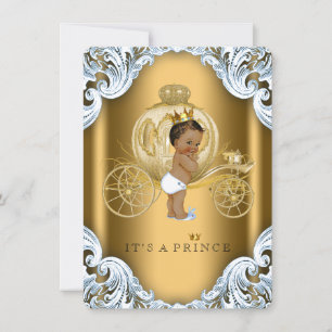 Invitation Fête prénatale du petit prince ethnique bleu et or