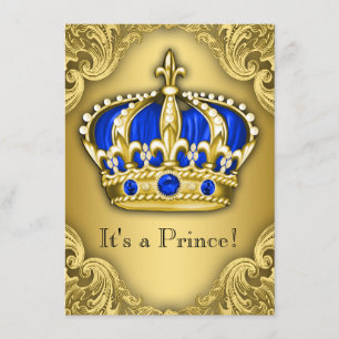 Invitation Fête Prénatale du Prince Élégant Bleu et Or
