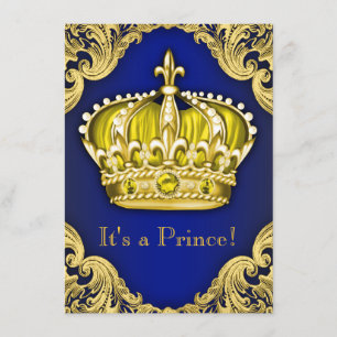 Invitation Fête Prénatale du Prince Élégant Bleu et Or