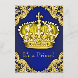 Invitation Fête Prénatale du Prince Élégant Bleu et Or