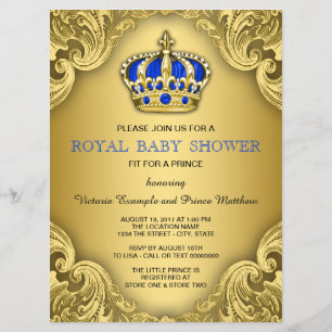 Invitation Fête Prénatale du Prince Élégant Bleu et Or