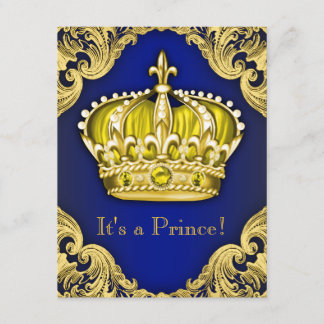 Invitation Fête Prénatale du Prince Élégant Bleu et Or
