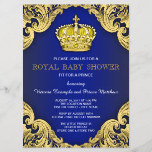 Invitation Fête Prénatale du Prince Élégant Bleu et Or