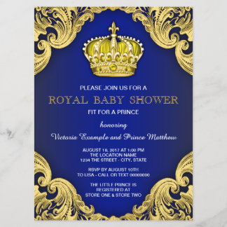 Invitation Fête Prénatale du Prince Élégant Bleu et Or