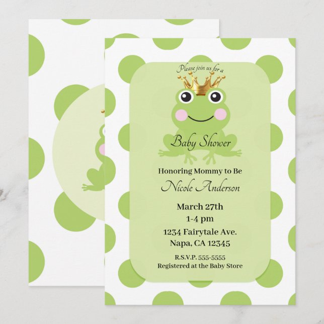 Invitation Fête Prénatale du Prince Grenouille Conte de Fées  (Devant / Derrière)