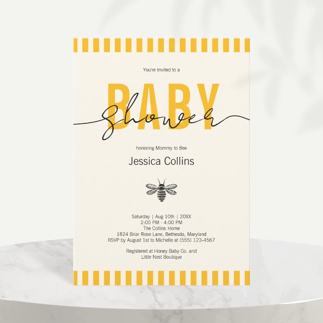 Invitation Fête Prénatale Élégante et Mixte pour la future Ma (Elegant Gender Neutral Mommy to Bee Baby Shower Invitation)