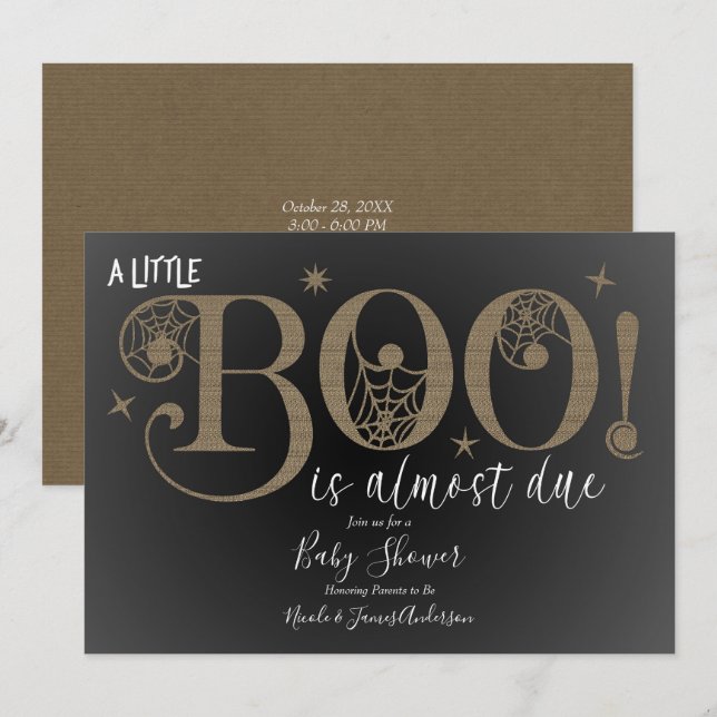 Invitation Fête Prénatale Élégante et Rustique aux Tons Marro (Devant / Derrière)