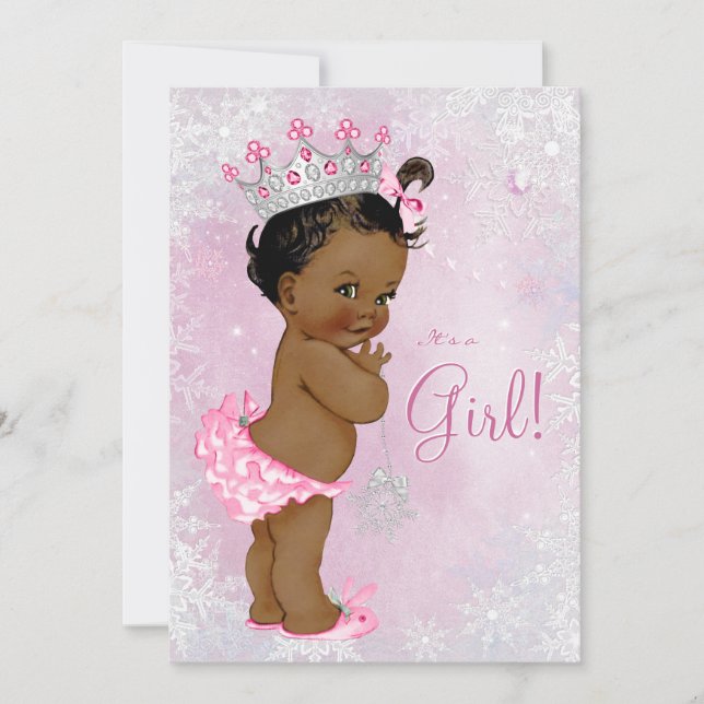 Invitation Fête prénatale en plein hiver pour bébé afro-améri (Devant)
