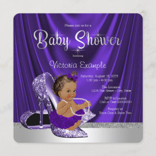 Invitation Fête Prénatale Ethnique Ballerine Talon Haut Viole