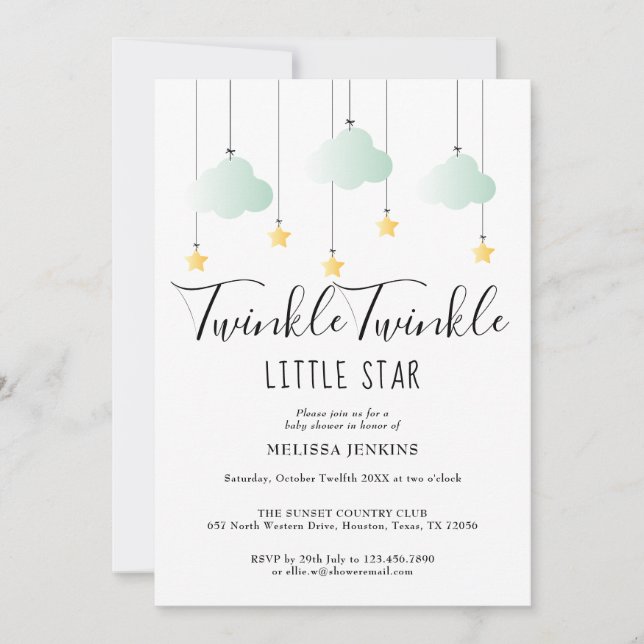 Invitation Fête Prénatale Étincelante Pour Bébé avec des Nuag (Devant)