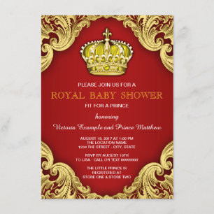 Invitation Fête Prénatale Fancy Prince Rouge et Or
