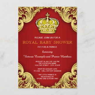 Invitation Fête Prénatale Fancy Prince Rouge et Or