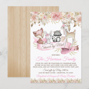 Invitation Fête Prénatale Fille Animaux de la Forêt par la Po