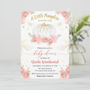 Invitation Fête Prénatale Fille aux Citrouilles Florales Rose