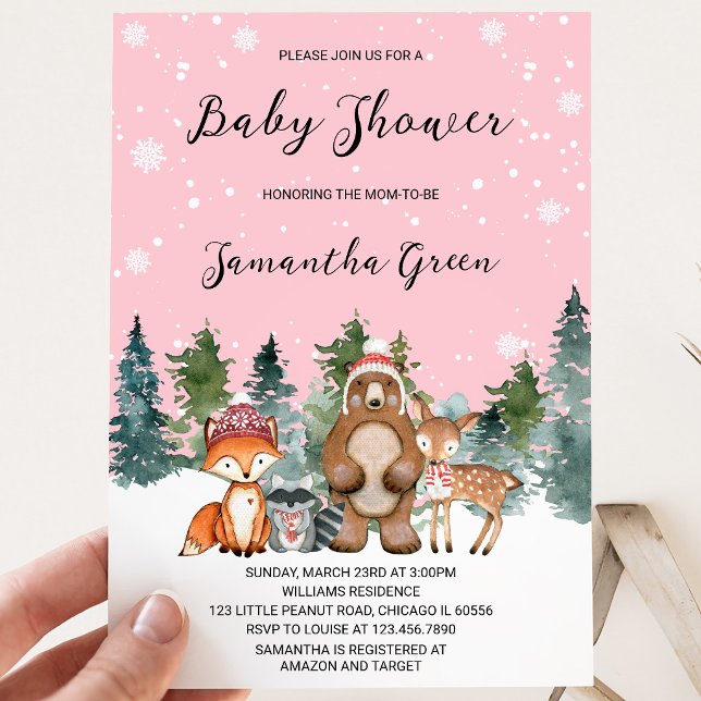 Invitation Fête Prénatale Fille Bois Hiver (Créateur téléchargé)