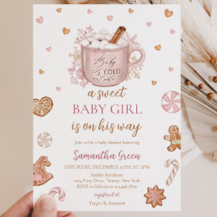 Invitation Fête Prénatale Fille Hiver Rose