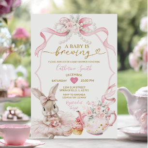 Invitation Fête Prénatale Fille Lapin Rose Pearl Brewing Coqu
