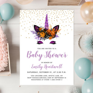 Invitation Fête Prénatale Fille Licorne Paillettes Violettes