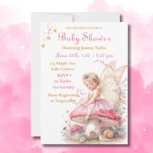 Invitation Fête Prénatale Fille Maison de Fée Rose & Or Core