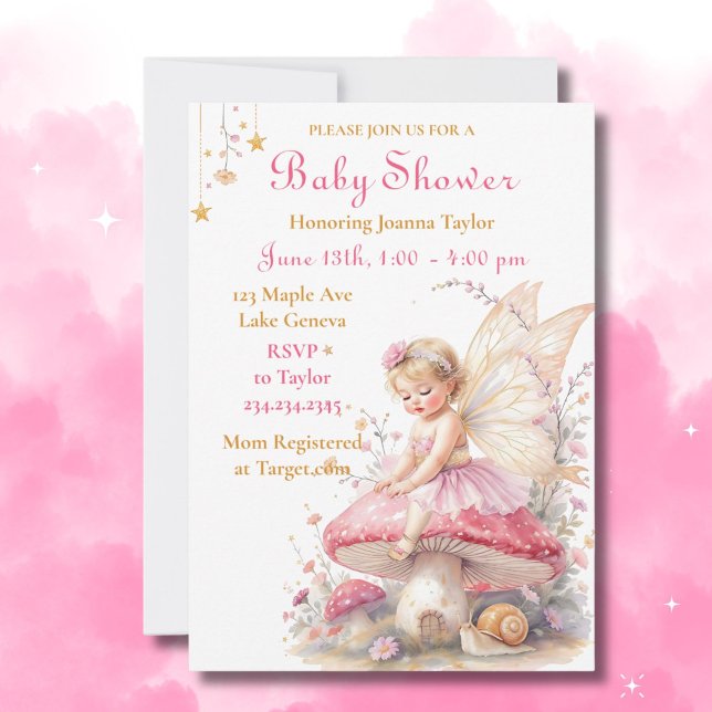 Invitation Fête Prénatale Fille Maison de Fée Rose & Or Core (Créateur téléchargé)