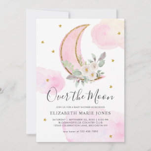 Invitation Fête Prénatale Fille Rose Doré Rêveuse Over the Mo