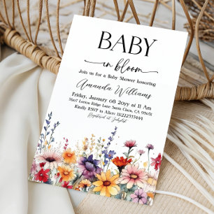 Invitation Fête Prénatale Fleur Bébé en Fleur à l'Aquarelle