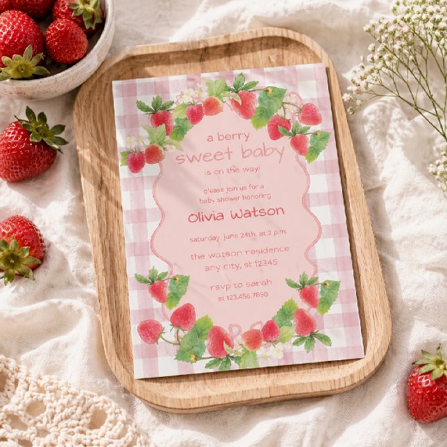 Invitation Fête prénatale Fleur de fraise Bébé fille Conquett (Créateur téléchargé)