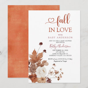 Invitation Fête Prénatale Fleur Sauvage Orange Marron Tomber
