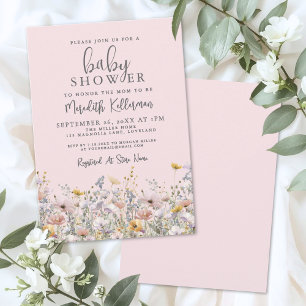 Invitation Fête Prénatale Fleur Sauvage Rose Pâle