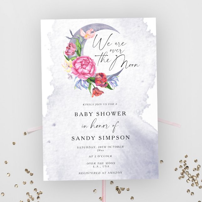 Invitation Fête prénatale Fleurs au clair de lune Bébé (Créateur téléchargé)