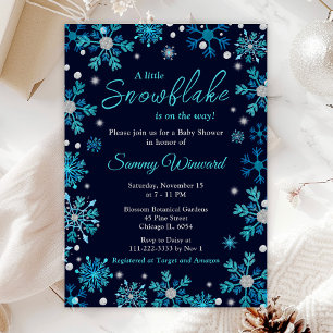 Invitation Fête Prénatale Flocons de Neige Bleus et Argentés 