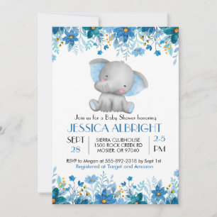 Invitation Fête Prénatale Garçon Eléphant Bleu Gâteau 