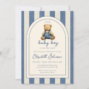 Invitation Fête Prénatale Garçon Ours en Teddy en Jean Bleu