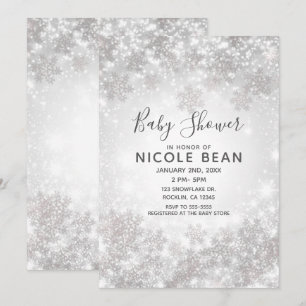 Invitation Fête Prénatale Hiver Merveilleux Étincelle Blanche