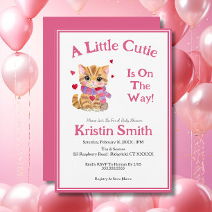 Invitation Fête prénatale Kitty de la Saint-Valentin à l'aqua