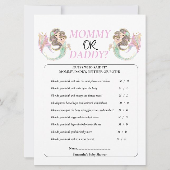 Invitation Fête Prénatale La Sirène Sous la mer. (Devant)