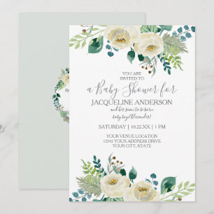 Invitation Fête Prénatale Mixte Aquarelle Feuillage