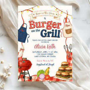 Invitation Fête Prénatale Mixte Bun & Burgers Gingham BBQ