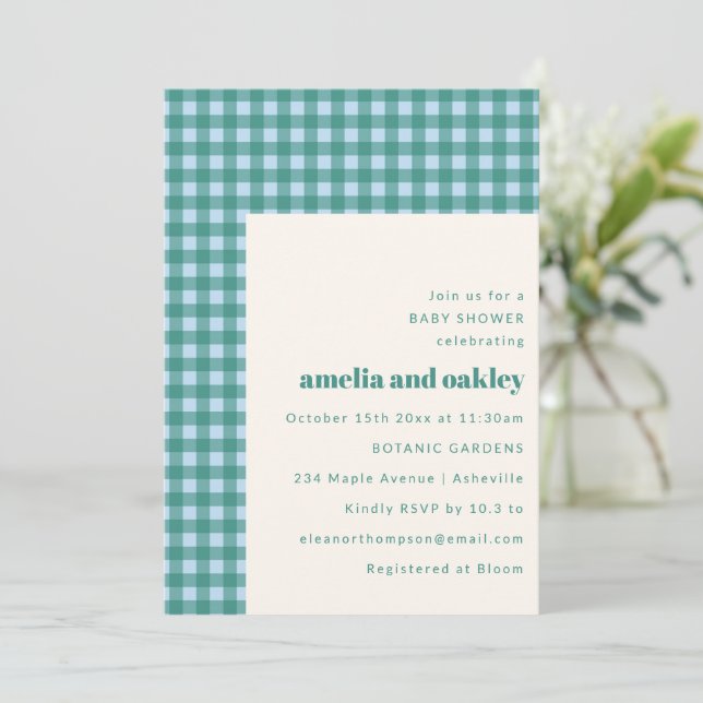 Invitation Fête Prénatale Moderne pour Couples avec Carreau B (Debout devant)