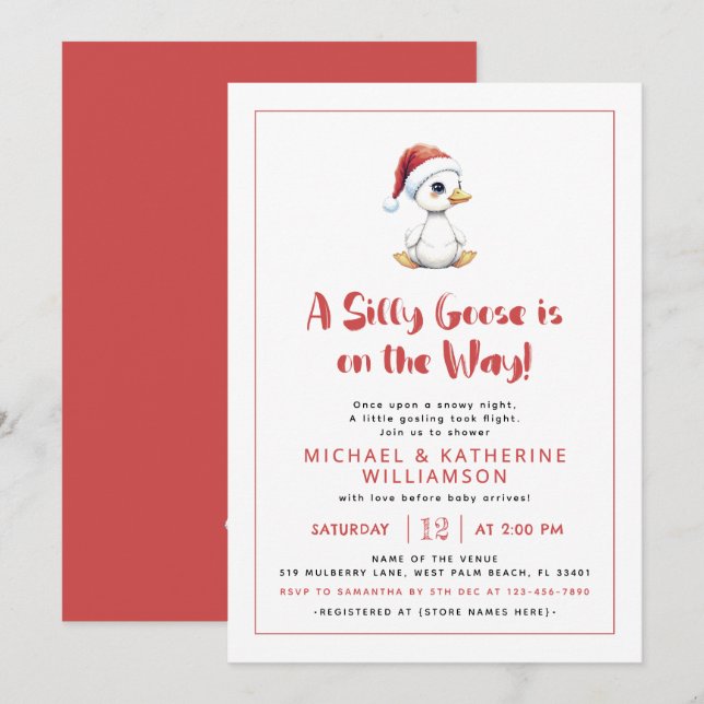 Invitation Fête prénatale Noël Hiver Canard Fou (Devant / Derrière)
