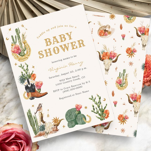 Invitation Fête prénatale occidentale (Boho Western Watercolor Cowboy Baby Shower Invitation by Painted Paperie
)