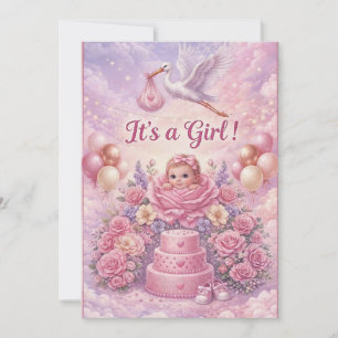 Invitation Fête prénatale originale "C'est une fille" pour ci