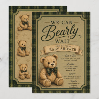 Invitation Fête Prénatale Ours en Peluche Vintage, À peine at