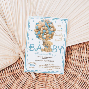 Invitation Fête prénatale Ourson Bleu à peine attendu Ballon