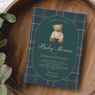 Invitation Fête Prénatale Ourson Bleu Vert Neutre