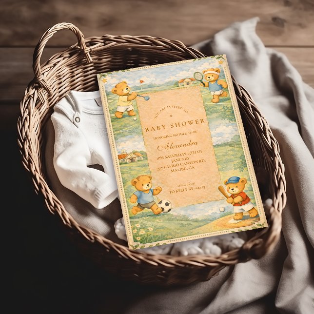 Invitation Fête Prénatale Oursons Rétro (Créateur téléchargé)