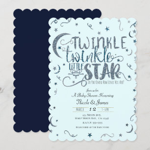 Invitation Fête Prénatale Paillettes Bleues Scintille Petite 
