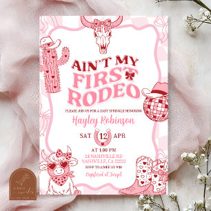 Invitation Fête Prénatale Pastel Rétro Pas Ma Première Rodeo